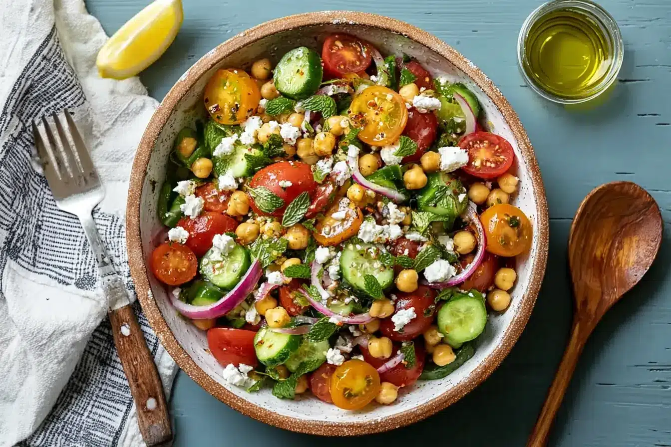 Amazing Chickpea Salad with Smashed Cucumbers Recipe